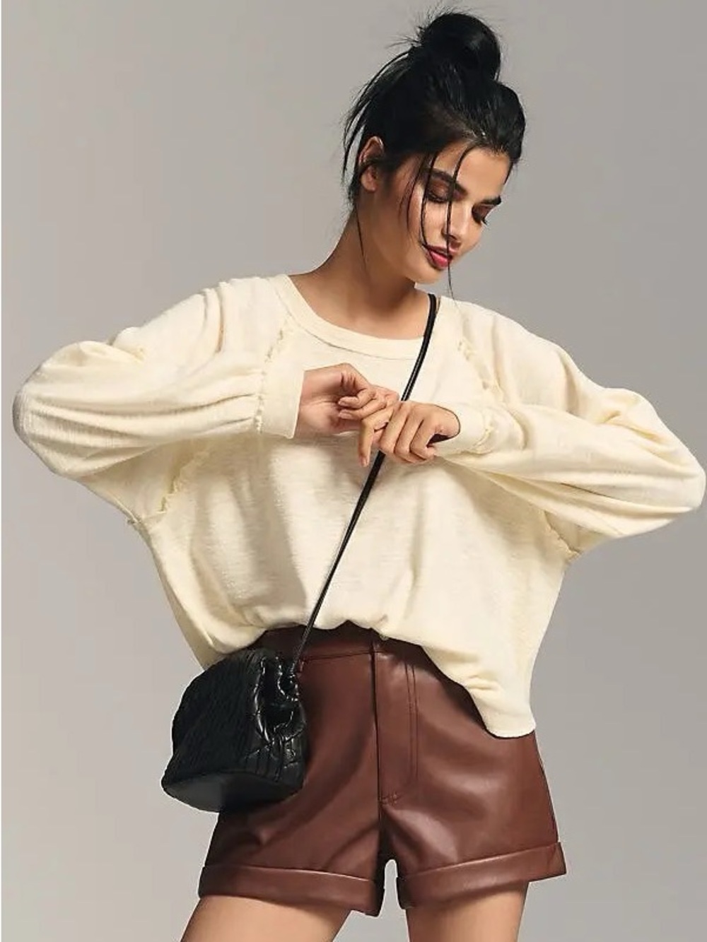 Anthropologie Pilcro Ruffled Raglan Thermal Top in Cream